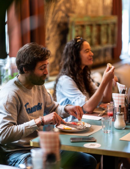 Group of people having a vegetarian brunch at serra Garden Kitchen